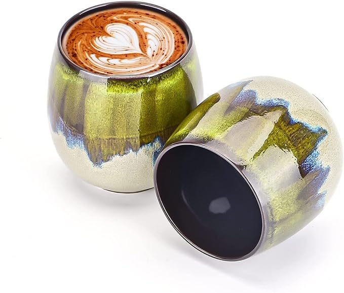 Espresso Cups Ceramic Kiln-Change Mini Espresso Coffee Cup KungFu Tea Set Spirits Cups Tasting Cups Mate Cup (2Pcs, Green)