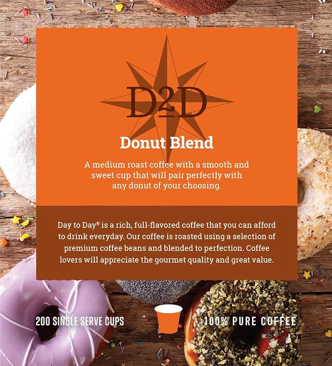 Day To Day 200-Count Donut Blend, Medium Roast Single Serve Coffee Pods for K-Cup Keurig Brewers