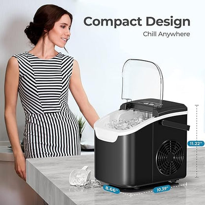 Antarctic Star Countertop Ice Maker Machine, 8 Ice Cubes in 6 mins, 26lb/Day Ice with 2 Sizes- Portable Mini, Energy Saving & Basket/Scoop for Home/Party/Travel/Camping/Bar, Dark Black