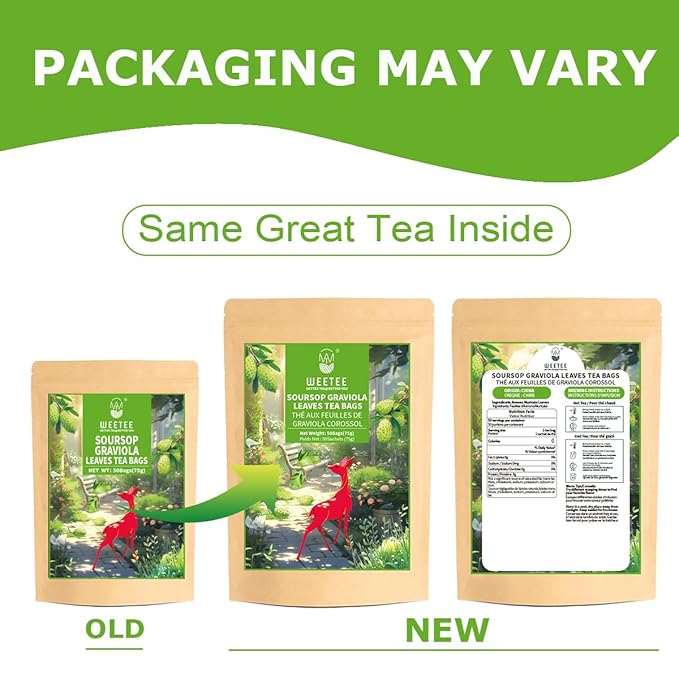 WT WEETEE Soursop Leaves Tea Bags 50 Count, Made with 100% Pure Soursop Graviola/Guanabana Leaves, Natural Caffeine-free Herbal Tea, Corn Fiber Tea Bags