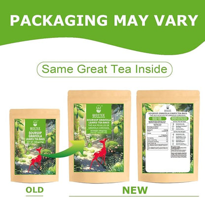 WT WEETEE Soursop Leaves Tea Bags 50 Count, Made with 100% Pure Soursop Graviola/Guanabana Leaves, Natural Caffeine-free Herbal Tea, Corn Fiber Tea Bags