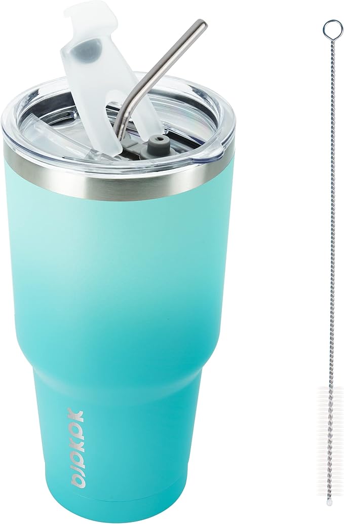 BJPKPK 30oz Stainless Steel Tumbler Color Block Insulated Tumblers Cup with Lid and Straw, Double Walled Travel Coffee Mug,Mint