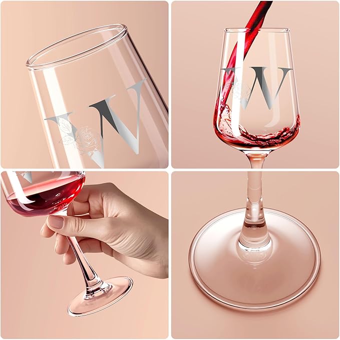 Personalized Wine Glass Gifts for Women - Monogrammed A-Z Wine Glasses Gift | Custom Christmas Gift, Valentines Day, Birthday Gifts for Women Her Mom Wife Best Friend Sister (W)