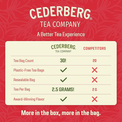 Cederberg Tea Company Red Rooibos Tea Bags USDA Certified South African Organic Herbal Tea, Naturally Caffeine Free Tea, Non-GMO, Premium Leaf, Rich in Antioxidants, 30 Count