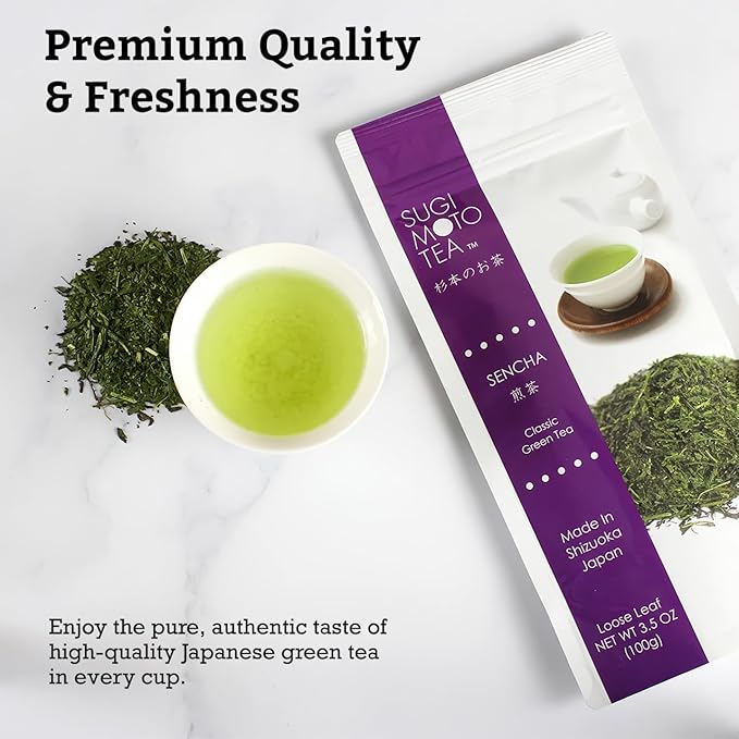 SUGIMOTO TEA Japanese Sencha Green Tea Loose Leaf 3.5 oz (100 g) Pack of 1
