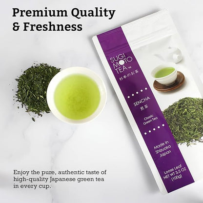 SUGIMOTO TEA Japanese Sencha Green Tea Loose Leaf 3.5 oz (100 g) Pack of 1