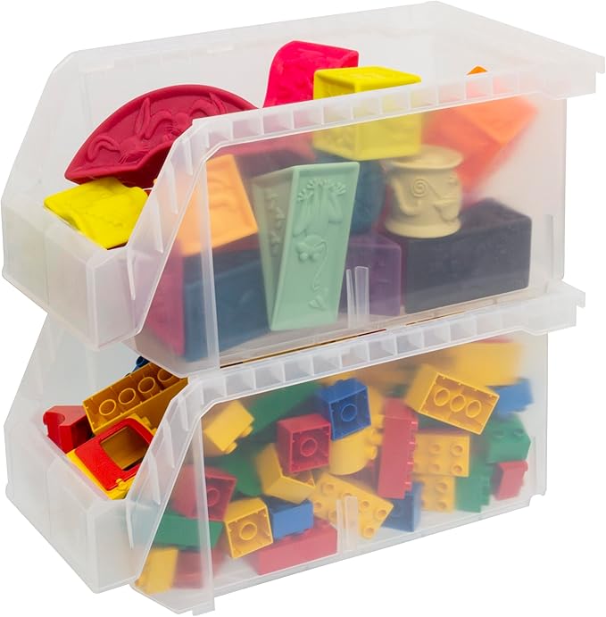 Plastic Containers for Organizing and Storage Bins for Closet, Kitchen, Office, Garage or Pantry Organization, Stackable Bins, Large (14.8" x 8" x 7"), 6-Pack, Clear