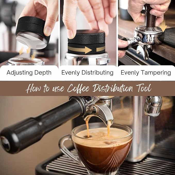 Flexzion Espresso Distribution Tool 58mm Coffee Leveler, Adjustable Depth and Universally Compatible Espresso Leveler for 58mm Portafilters and Espresso Machines