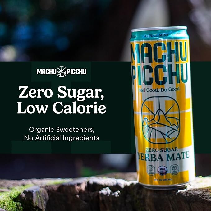 MACHU PICCHU ENERGY, Non-Carbonated Zero Sugar Yerba Mate, Clean Energy Drink Alternative, 12oz (Pack of 12) – 120mg Organic Green Coffee Bean Caffeine, Low Calorie, USDA Organic, No Artificial Flavors (Alpine Mint)
