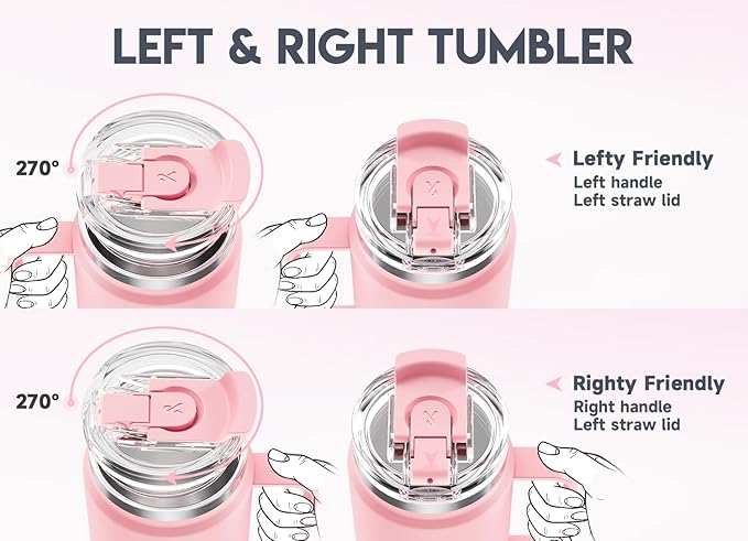 Meoky 40oz Tumbler with Handle, Stainless Steel Travel Mug with 2-in-1 Straw and Sip Lid, Vacuum Insulated Coffee Mug, 100% Leak Proof, Keeps Cold for 34 Hours or Hot for 10 Hours (Blush)