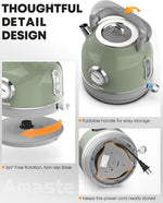 Load image into Gallery viewer, Amaste Electric Kettle, Retro Electric Tea Kettle with Thermometer, 57 Oz Hot Water Kettle for Coffee &amp; Tea, 304 Stainless Steel, 1500W Fast Boiling, Auto Shut-Off &amp; Boil Dry Protection, Matcha Green
