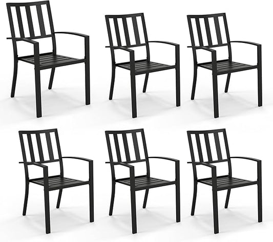 PHI VILLA 6 Pieces Patio Metal Dining Chairs, Outdoor Wroght Iron Seating Dining Chairs, Stackable Bistro Chair for Garden, Backyard, Lawn, Supports 300 lbs