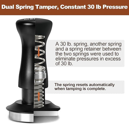 MEION Espresso Tamper 58.5mm Coffee Tamper, Calibrated Dual Spring Loaded Barista Tamper with Stainless Steel Base, Comes with aluminum storage pad (58.5MM, Black)