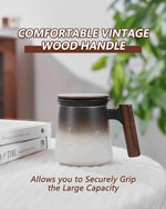 Load image into Gallery viewer, ZENS Tea Mug with Infuser and Lid for Loose Leaf Tea Steeper, 14.5 oz Embossed Ceramic Tea Cup with Fine Strainers and Wood Handle, Diffusers Accessories for Tea Lovers Gifts