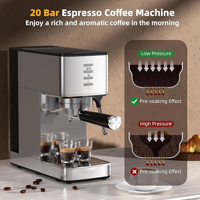 Espresso Machine 20 Bar with Rapid Cold Brew - Hot & Iced Coffee Maker, Built-in Steam Wand, Touch Screen, 37oz Water Tank -Perfect for Lattes, Cappuccinos, and Gift for Coffee Lovers