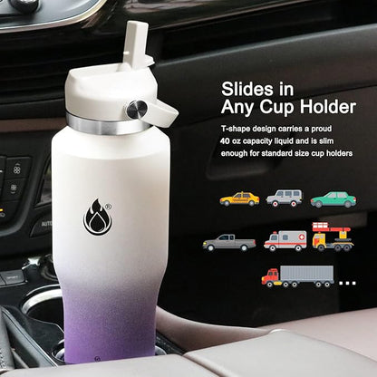 SENDESTAR SENDESTAR 40oz Stainless Steel Water Bottle(Cold for 48 Hrs, Hot for 24 Hrs),Double Wall Vacuum Insulated Bottle with Straw Lid, Spout Lid and Flex Cap, Fit in Any Car Cup Holder