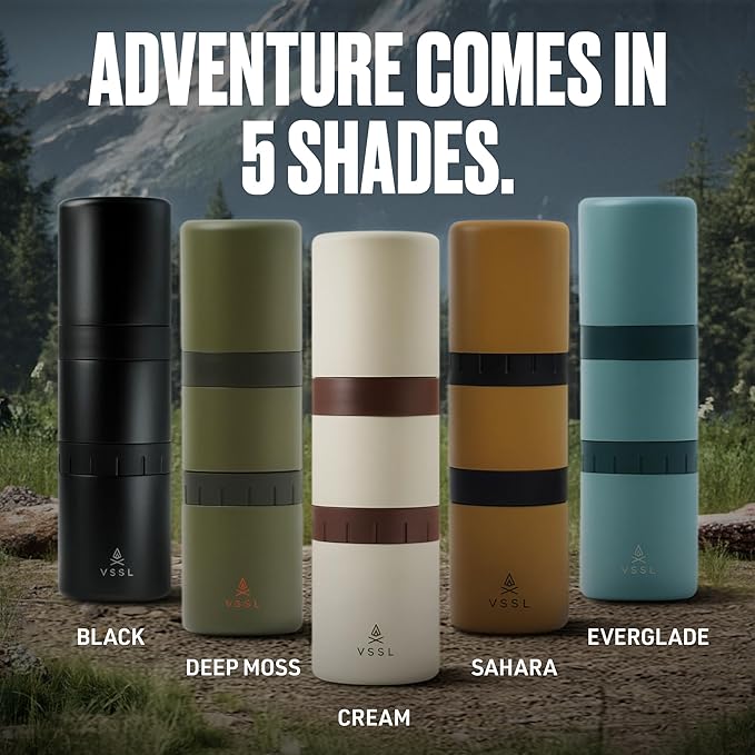 Nest Pour Over Coffee Kit | Coffee Maker for Camping | All-In-One Travel Pour Over | Transportable Dripper, Two 10oz Stainless Steel Travel Mugs | Compact Storage & Adventure Ready | Cream