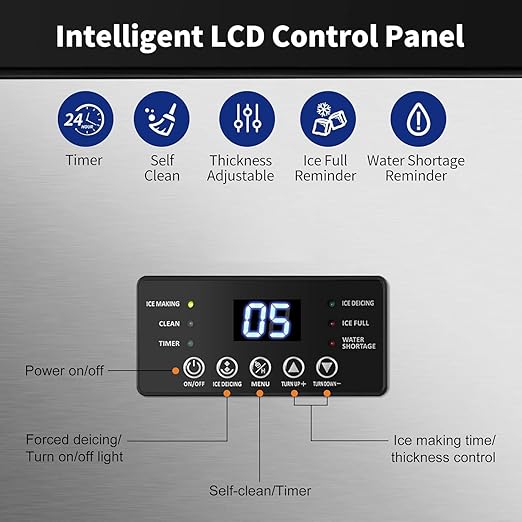 Commercial Ice Maker 130 LBS/24H, Upgraded 15" Wide Under Counter Ice Maker with 35LBS Ice Capacity, Commercial Ice Machine Self Clean Stainless Steel Built-in or Freestanding Large Ice Machine