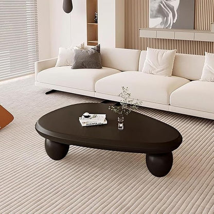 Cream Style Coffee Table with Spacious Smooth Tabletop & Stable Ellipsoidal Legs, Simple Stylish Center Table for Farmhouse Living Room (I-Black)