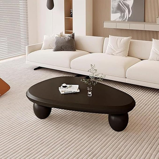 Cream Style Coffee Table with Spacious Smooth Tabletop & Stable Ellipsoidal Legs, Simple Stylish Center Table for Farmhouse Living Room (I-Black)