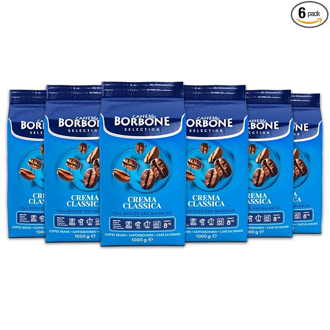 Caffè Borbone Whole Bean Coffee, Crema Classica, Medium Roast, Arabica and Robusta Blend - Roasted and Freshly Packaged in Italy - 2.2 Pound Bag (pack of 6)