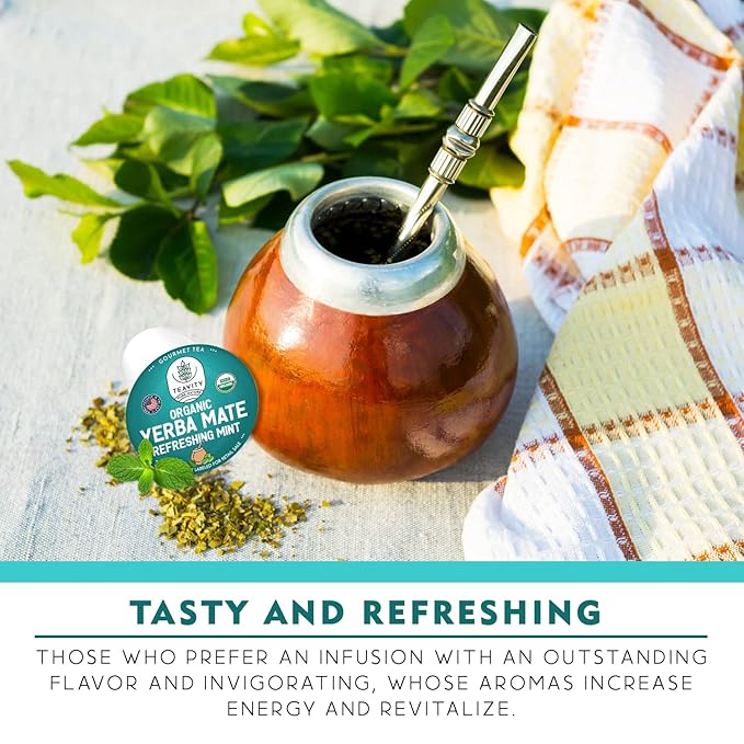 Organic Yerba Mate Refreshing Mint Tea Pods - Naturally Caffeinated Yerba Mate Tea Pod for Keurig Brewers by Teavity (24 Tea Pods)