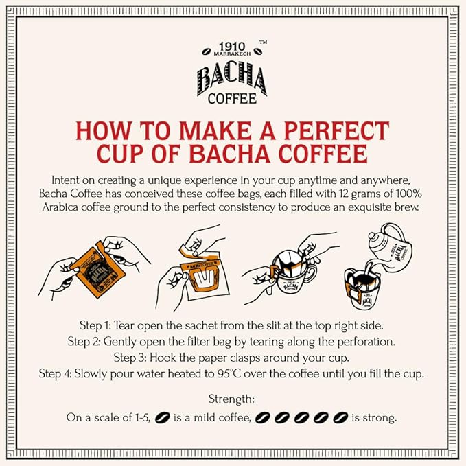 Bacha Coffee | Blue Danube Fine Flavoured, 100% Arabica Specialty Coffee Beans, Medium Roast, x12 Individually Wrapped Single Serve Filter Bags
