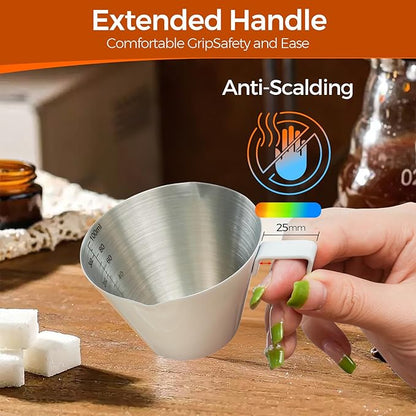 YARRAMATE Stainless Steel Espresso Shot Cup, Double Spout Metal Espresso Measuring Cup with V-Shaped Mouth, Espresso Accessories, 3.4OZ/100ML (White)