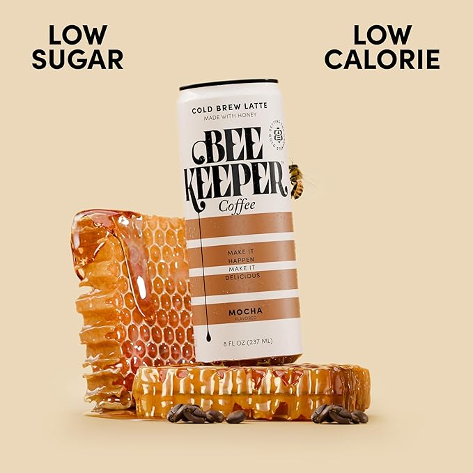 Beekeeper Coffee Cold Brew Mocha Latte with Oregon Honey, 8 fl oz cans (Pack of 12), Ready-to-Drink, 125mg Natural Caffeine