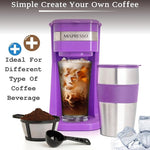Load image into Gallery viewer, Mixpresso Purple Personal Single Serve Coffee Maker with 14oz Travel Mug, Drip Small Coffee Maker with Auto Shut Off, Reusable Filter, Works with Ground Coffee Only – Not for K-Cup Pods
