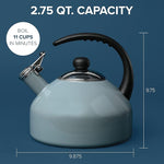 Load image into Gallery viewer, Farberware Omega Tea Kettle, Whistling Tea Pot, Works For All Stovetops, Porcelain Enamel on Carbon Steel, BPA-Free, Rust-Proof, Stay Cool Handle, 2.75 quart (11 cups) Capacity(Gray)