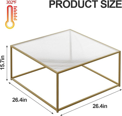 Glass Coffee Table Modern Center Table,Minimalist Coffee Table Sofa Side Tea Table for Living Room,Tempered Glass-top with Sturdy Metal Frame, Easy Assembly,26.4 x 26.4 x 15.7 Inches, Gold