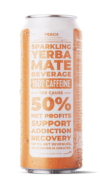 CLEAN Cause Low Calorie Peach USDA Organic Sparkling Yerba Mate Tea (16oz cans, 12-Pack Case) Low Sugar, 160mg Caffeine, Healthy Alternative to Soda & Energy Drinks.