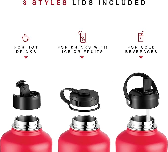 Stainless Steel Insulated Water Bottle and Travel Mug for Hot and Cold Beverages, Wide Mouth, Double Wall Insulated Hydration Sports Water Bottle for Hiking, Biking, Outdoor, 32 OZ BPA Free