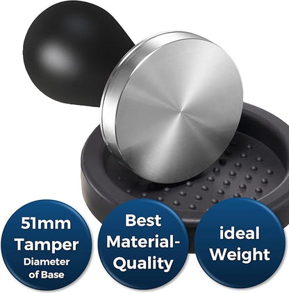 Espresso Tamper Set - 51mm Tamper and Espresso Accessories - Premium Barista Espresso Tools Hand Tamper Set