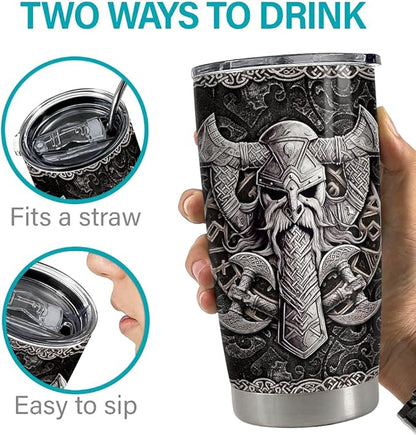 Viking Gifts for Men Viking Cup Tumbler 20oz Vikings Stainless Steel Insulated Tumblers Coffee Travel Mug Gift for Birthday Christmas