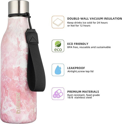BJPKPK Insulated Water Bottles, 18 oz Stainless Steel Metal Water Bottle with Strap, BPA Free Leak Proof Jugs, Mugs, Flasks, Reusable Thermal Flasks for Sports& Travel, Blossom
