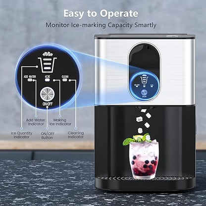 Portable Nugget Ice Maker Countertop, Self-Dispensing Pebble Ice Maker, 44 lbs/Day Soft Chewable Pellet Ice Machine for Home, Kitchen, Bar, Single Button Operation, Compact Design Ice Making Machine