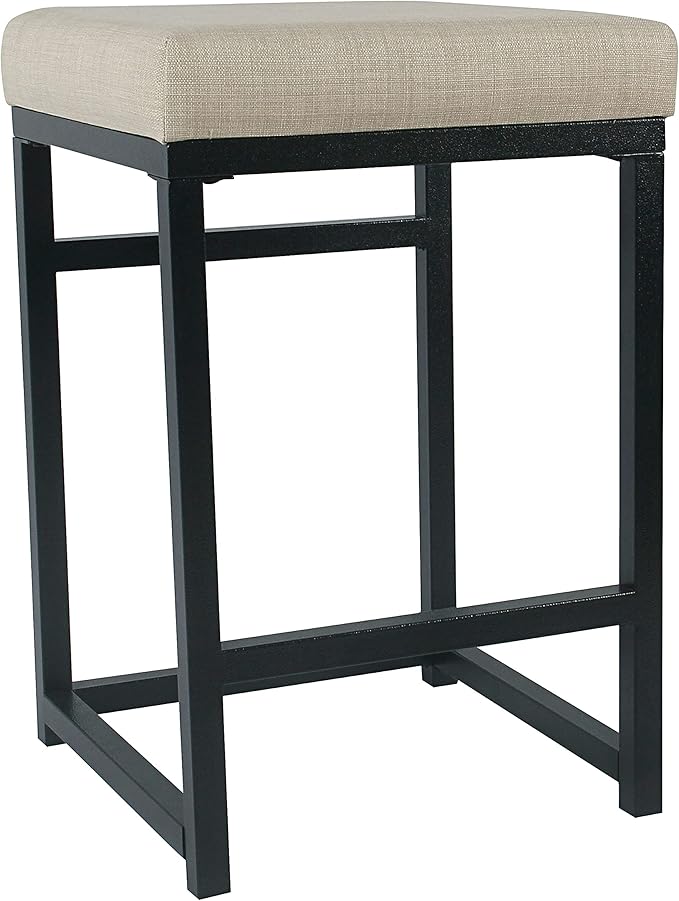 HomePop Home Decor | Modern 24-Inch Counter Stool | Backless Metal Frame Bar Stools Counter Height | Decorative Home Furniture, Natural