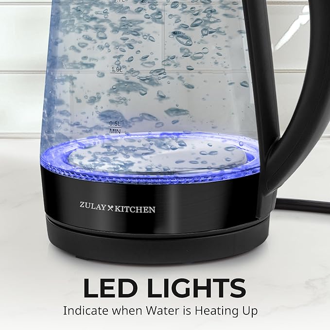 Zulay Kitchen Fast Boiling Electric Water Kettle - 1.7L, 1500W, Auto Shut-Off for Overboil & Boil Dry Protection, Cool-Touch Handle, 360° Base - Rapid Teapot Boiler For Coffee & Tea - Black Metallic