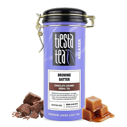 Tiesta Tea - Brownie Batter, Loose Leaf,Chocolate Caramel Herbal Tea, Non-Caffeinated Herbal Blend, Makes Hot or Iced Up to 40-50 Cups, 6oz Refillable Tin