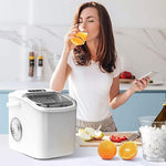 Load image into Gallery viewer, Countertop Portable Ice Maker Machine with Handle, 9 Bullet-Shaped Ice Cubes Ready in 6 Mins, 26Lbs/24H, Self-Cleaning Function with Ice Scoop and Basket for Home/Kitchen/Party (White)