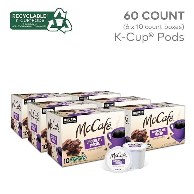 McCafe Chocolate Mocha, Single Serve Coffee Keurig K-Cup Pods, Flavored Coffee, 60 Count, (6 Packs of 10)