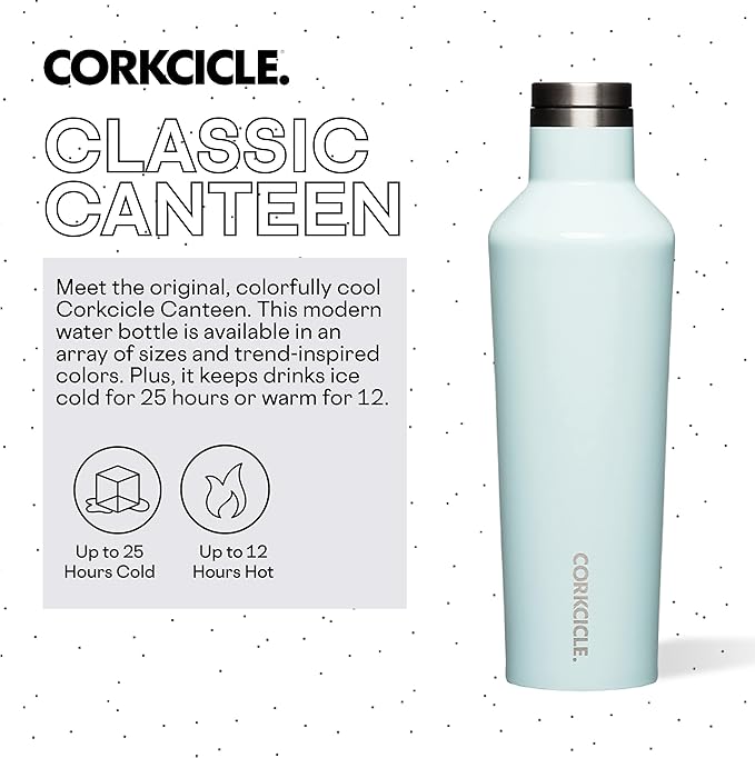Corkcicle Classic Canteen Insulated Tumbler, Gloss Powder Blue, 25 oz – Reusable Water Bottle Keeps Beverages Cold for 25 Hours & Hot 12 Hours – Cupholder Friendly Tumbler with Screw-On Cap