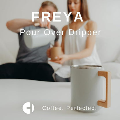 HASTINGS Pour Over Coffee Dripper - Stainless Steel Pour Over Coffee Filter, Metal Paperless Reusable Double Mesh Cone Filter with Wood Handle - Coffee Maker for Single Cup Brew up to 68 OZ (Grey)