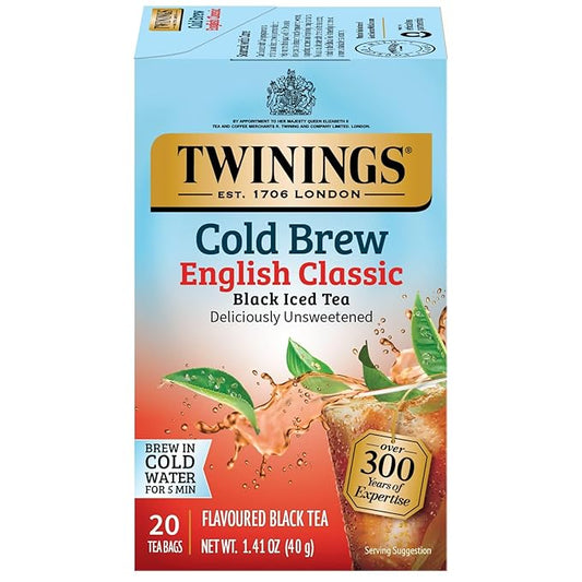 Twinings English Classic Cold Brew Iced Tea Bags, 20 Count (Pack of 1), Unsweetened Black Tea, Caffeinated, 20 Teabags
