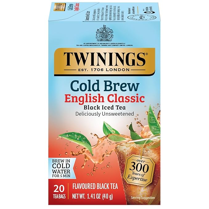 Twinings English Classic Cold Brew Iced Tea Bags, 20 Count (Pack of 1), Unsweetened Black Tea, Caffeinated, 20 Teabags
