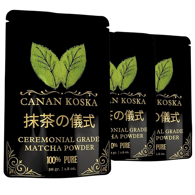 Canan Koska Ceremonial Grade Matcha Powder – Stone-Ground Green Tea from First Harvest Leaves, Perfect for Whisking, Lattes & Smoothies – No Additives – Resealable Pouch - 1.76oz (50g) - Pack Of 3