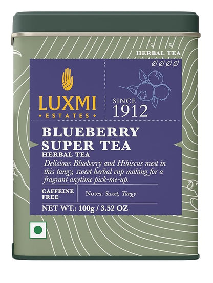 Luxmi Estates - Blueberry Herbal - Organic Blueberry Tea 100g (50 Cups) | Certified Organic Tea | Caffeine-Free