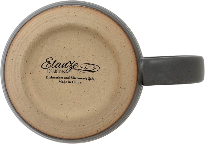 Elanze Designs Ribbed Ceramic Stoneware 16 ounce Raw Clay Bottom Coffee Mugs Set of 4, Grey